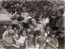Matilda Israel with pupils from the Jewish school