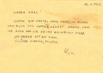 Postcard sent by Lojza to Karel Rutar to Theresienstadt (first side)