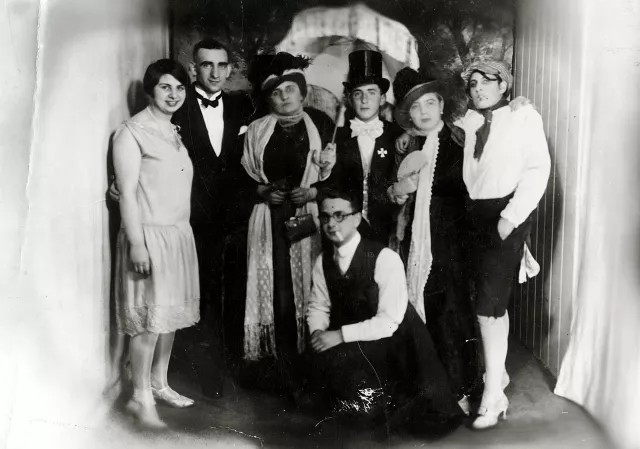 Rosa Rosenstein with friends at a Purim celebration