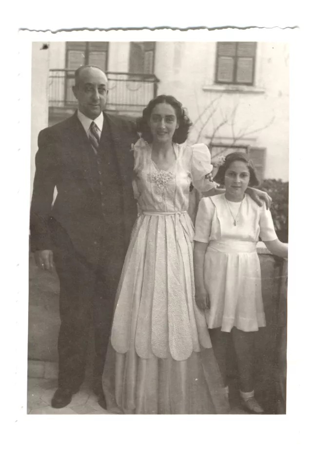 Renne Molho as a bride with her uncle Pepo Abravanel