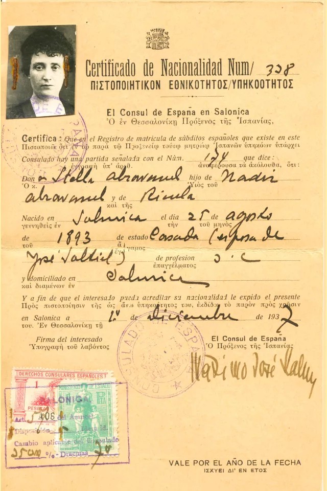 Stella Abravanel Saltiel's Certificate of Spanish Nationality