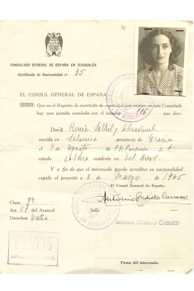 Renee Molho's Certificate of Nationality