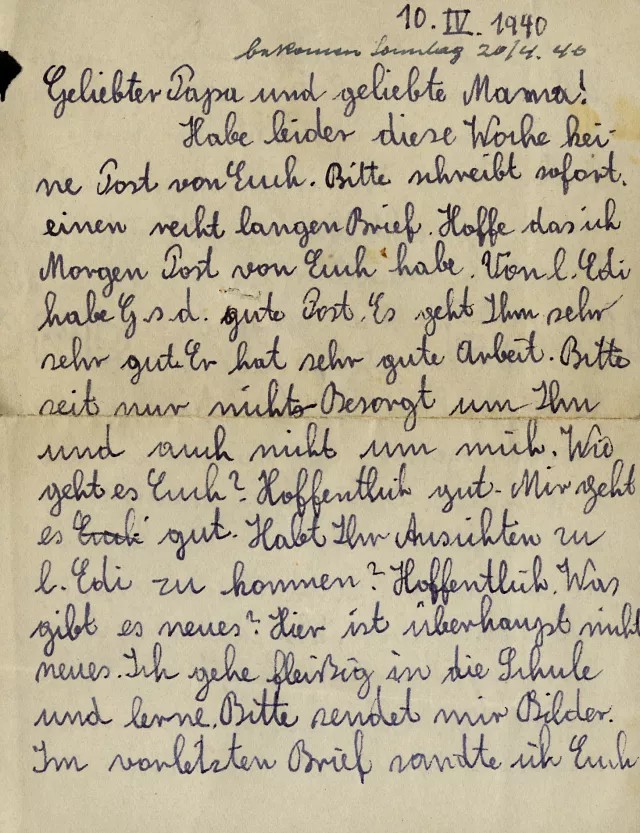 Einer von Lilli Taubers Briefen, die sie von England an ihre Eltern nach Wien schrieb