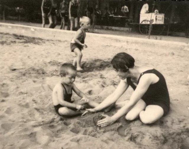 Asaf Auerbach with his mother at a sandpit