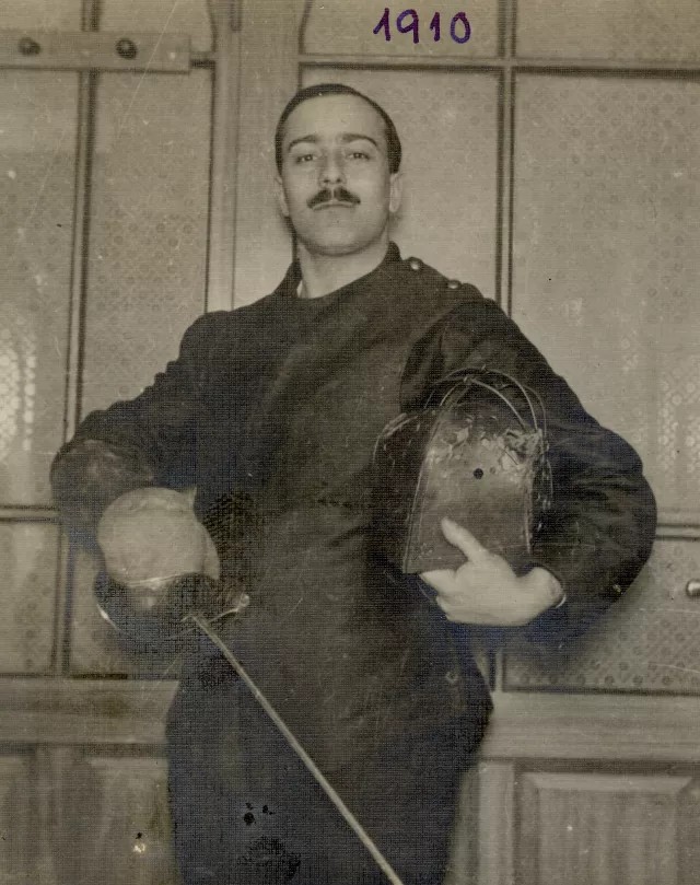 Miksa Domonkos in his fencing outfit