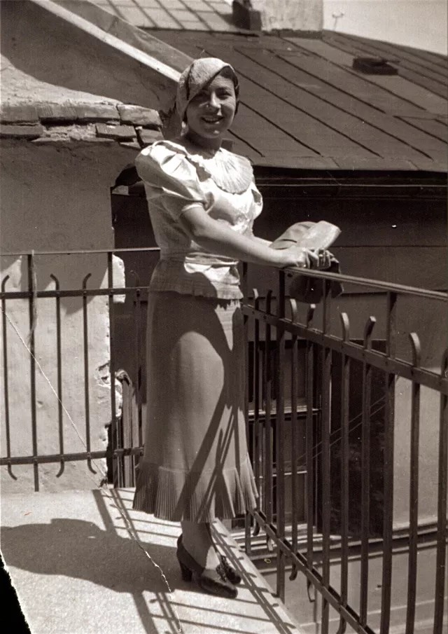 Ferenc Pap's mother Vera Pap in front of their flat