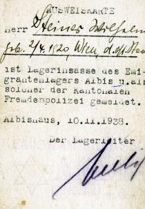 Ausweiskarte Wilhelm Steiners vom Emigrantenlager Albis in der Schweiz