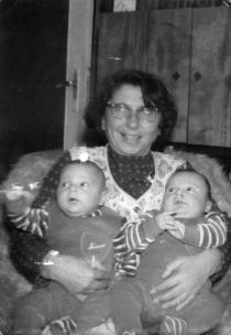 Sofi Danon-Moshe with her twin grandsons Shemuel and Petar Moshe