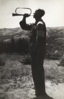 Yako Izidor Yakov as a camp trumpeter in a Jewish labor camp