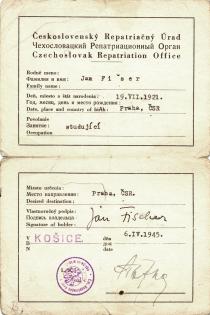 Jan Fischer's repatriation card