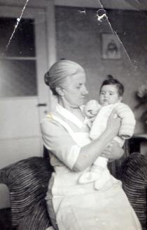 Cilja Laud with her baby-sitter, Mrs. Opperman