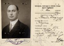 The war invalid identity card of Miklos Braun's father, Zsigmond Braun