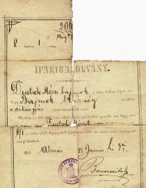 A document stating that Marika Krpez's grandfather Mor  Deutsch was allowed to produce soda water