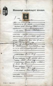 Marriage certificate of Peter Reisz's grandfather Kalman Breiner