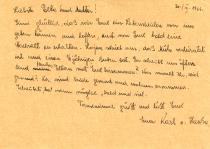 Postcard to Auschwitz written by Karel Rutar (first side)