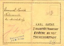 Postcard sent by Karel Rutar's grandparents to Theresienstadt (second side)