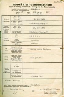 Hertha Teltscherova's birth certificate