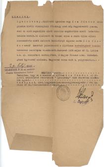 Ács Sándor 1939-ben kelt hazafias igazolásának 1944. évi másolata