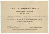Invitation for Miksa Domonkos and his wife to a reception in Parliament